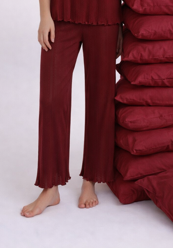 Kadın Pamuklu Kısa Kollu Baby Overloklu Pijama Takımı Bordo - S