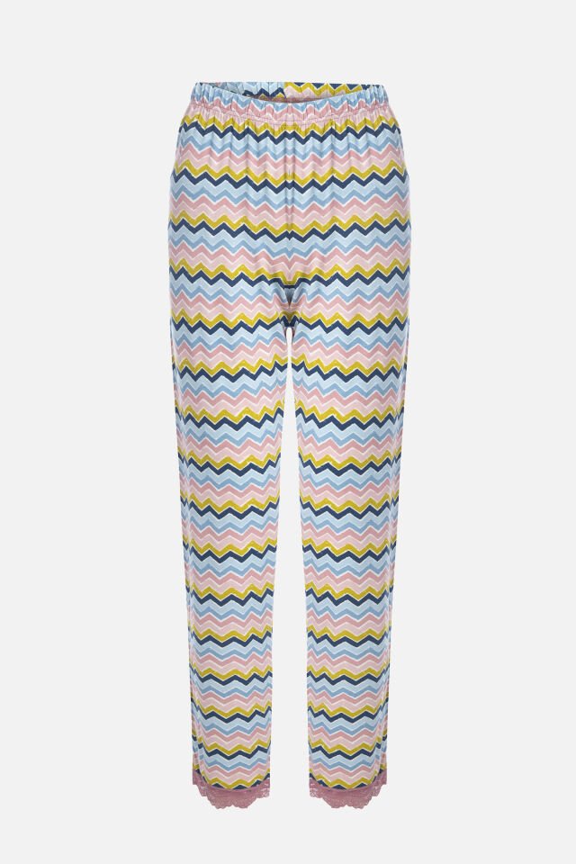 Kadın V Yaka ve Paça Dantel Detaylı Uzun Kollu Pijama Takımı