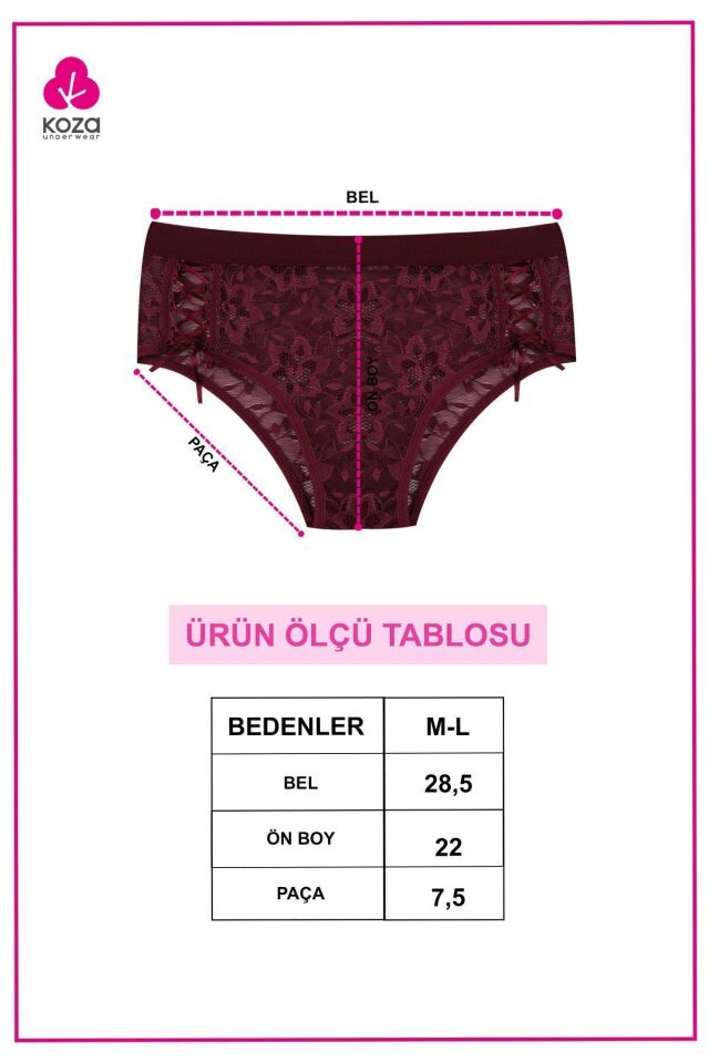 Kadın 3'lü Dantelli Yan Dekolteli Külot Siyahmorbordo - M - Siyahmorbordo - M