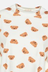 Kadın Pamuklu Kısa Kollu Ekru Ayıcık Desenli Crop Şort Takım KO7201Ş-4 Ekru Ayıcık Desen - L