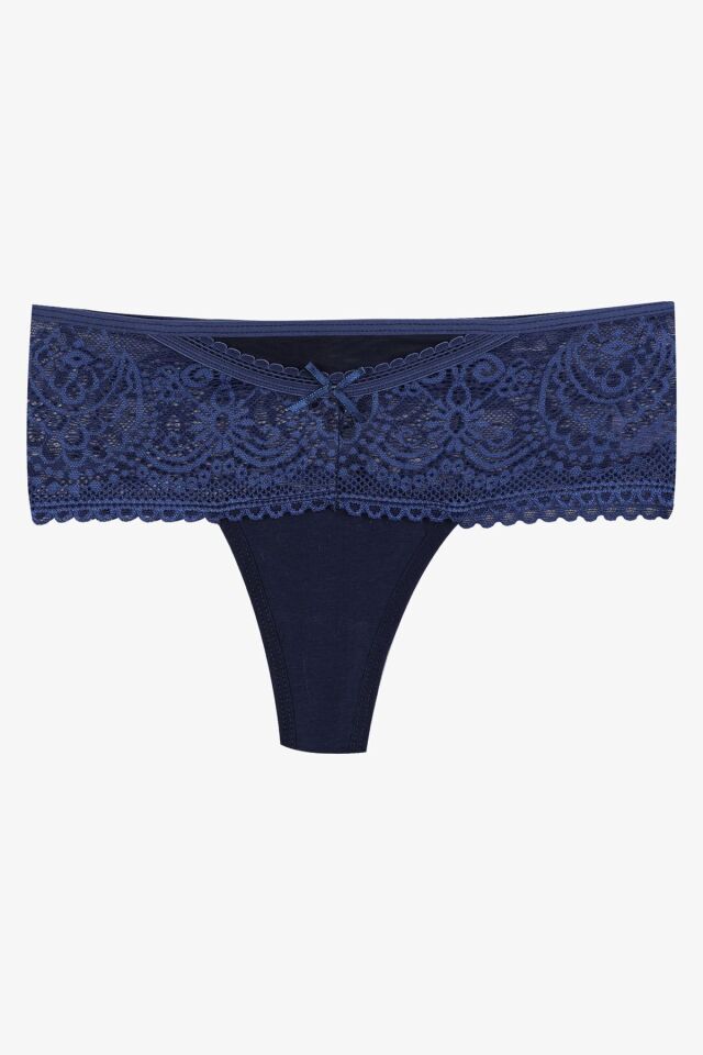 Kadın 3'lü Dantel Detaylı Tanga Siyahindigobordo - M - M - Siyahindigobordo