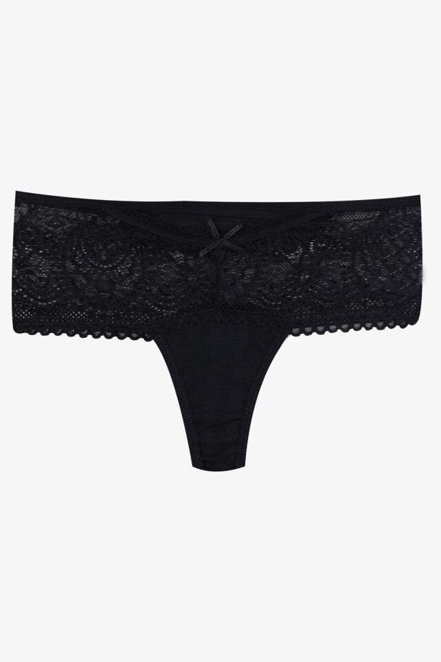 Kadın 3'lü Dantel Detaylı Tanga Siyahindigobordo - M - M - Siyahindigobordo