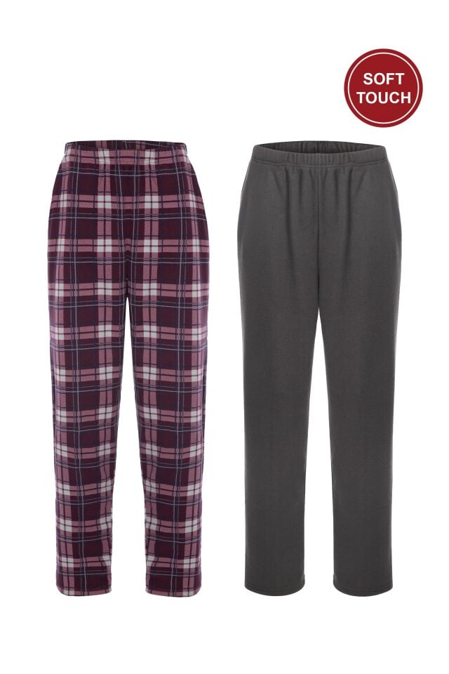 Erkek Pamuklu  2'li Tek Alt Pijama Mor - Gri - XL