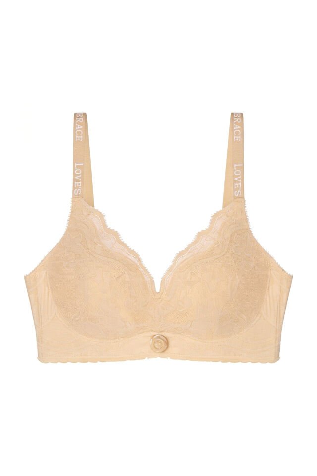 Kadın Dantelli Ön Ayarlı Döner Mekanizmalı Toparlayıcı Sütyen Ten - 85B
