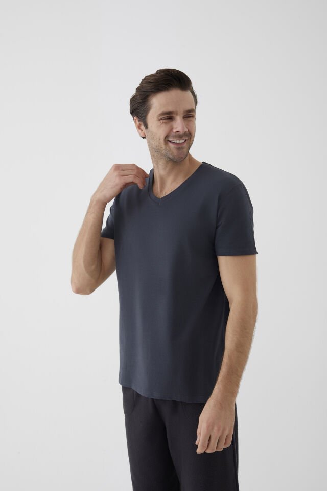 Erkek Pamuklu V Yaka Kısa Kollu Tişört 2 Adet