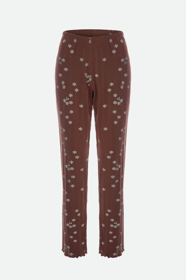 Sevgililer Günü Temalı Kadın Pamuklu Çıtır Çiçek Desenli Baby Overloklu Fiyonklu Uzun Kollu Pijama Takımı XL