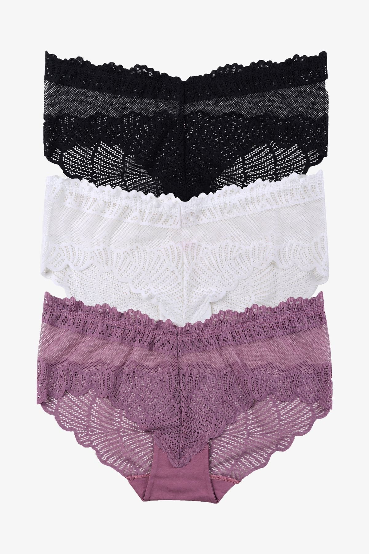 Kadın 3'lü Dantelli Külot Siyahbeyazgkurusu - M - Siyahbeyazgkurusu - M