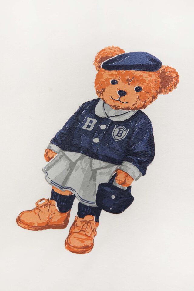 Kadın Pamuklu Ekru Kısa Kollu Baskılı Ekose Desenli Pijama Takımı Mavi - Beyaz - L