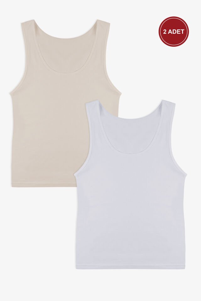 Kadın Kalın Askılı Pamuklu İkili Atlet L/XL - Ten - Ekru