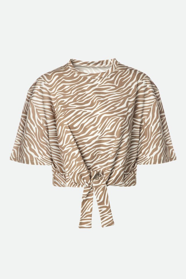 Kadın Pamuklu Önden Bağlamalı Desenli Crop T-shirt Pijama Takımı