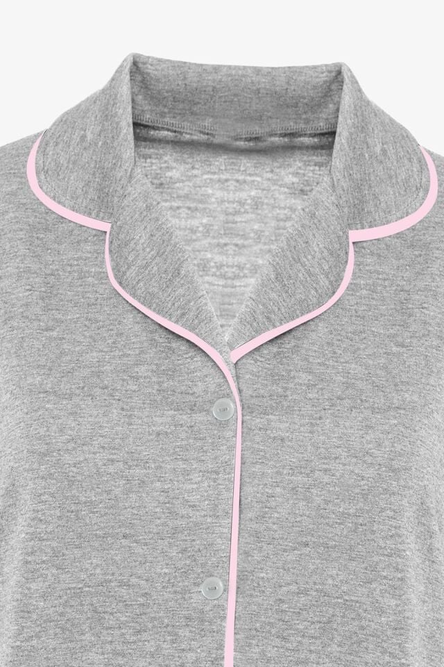 Kadın Kısa Kollu Gri Melanj Pudra Ara Biyeli Pijama Takımı KO7306TS-6 - S - KO7306TS-6 - S