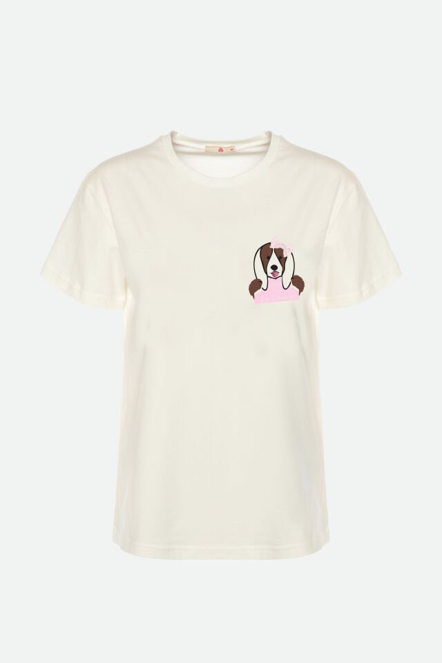 Kadın Kısa Kollu Pamuklu Desenli Pijama Takımı M - Pembe - Ekru