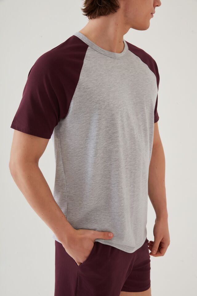 Erkek Pamuklu Cep Detaylı Reglan Kol Pijama Takımı L - Bordo - Ekru