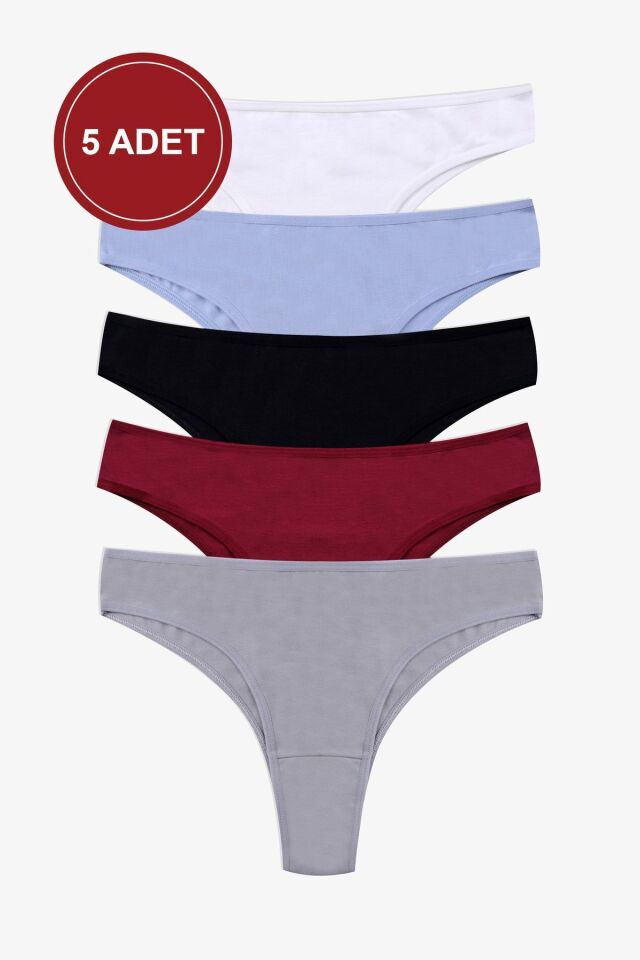 Kadın 5'li Likralı Brazilian Külot Çok Renkli - XL - Çok Renkli - XL