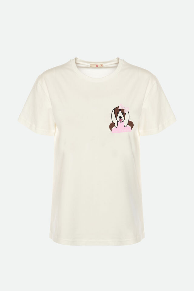 Kadın Kısa Kollu Pamuklu Desenli Pijama Takımı XL - Pembe - Ekru