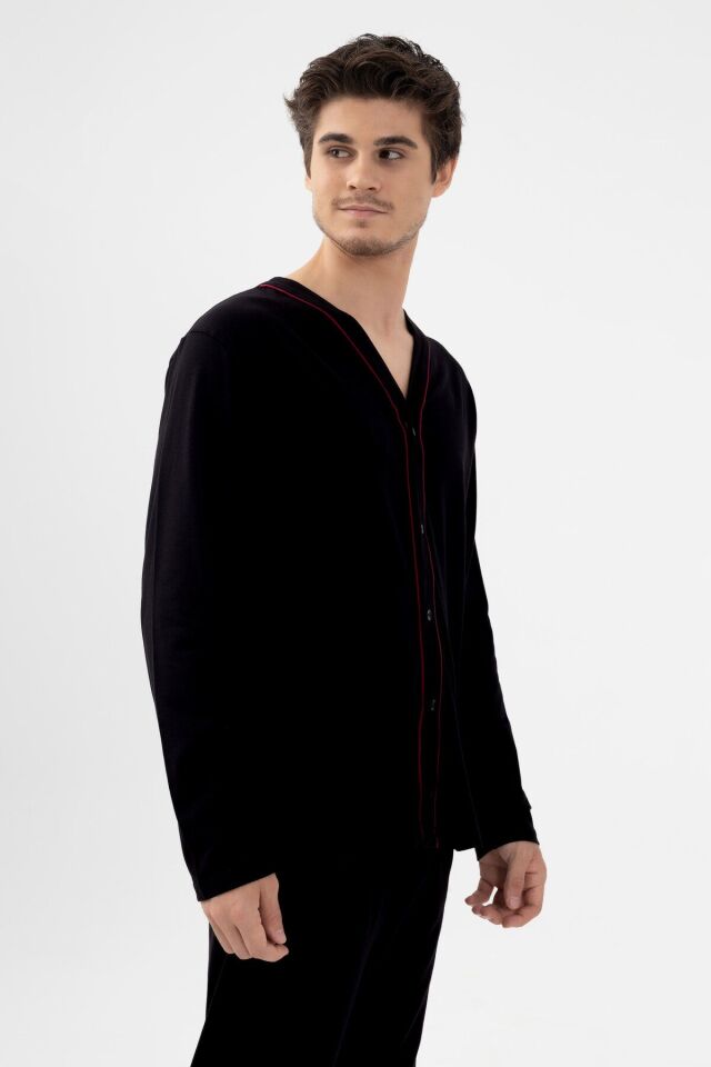 Erkek Pamuklu, Likralı, Düğmeli ve Cep Detaylı Pijama Takımı KO6301PJ-1 - M