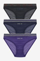 Kadın 3'lü Dantelli - Baskılı Külot Pembemorpembe - M-L