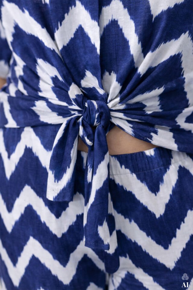 Kadın Pamuklu Önden Bağlamalı Desenli Crop T-shirt Pijama Takımı KO7300TS-2 - S