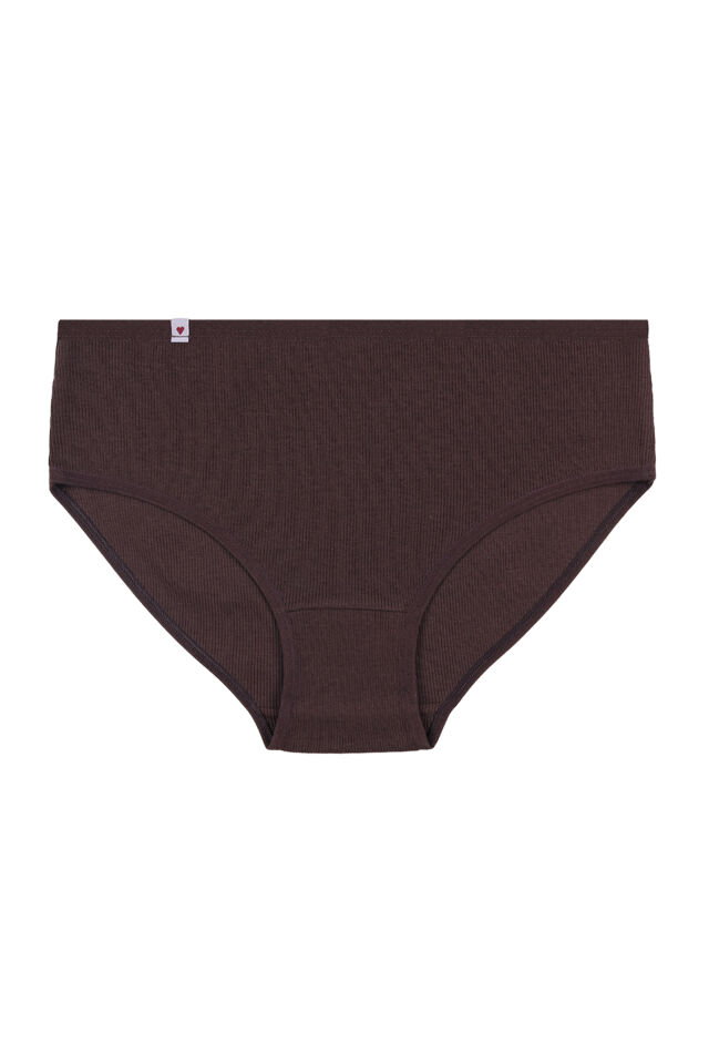 Kadın 5'li Pamuklu Kaşkorse Etiket Detaylı Yüksek Bel Külot Kahverengi - XL/2XL