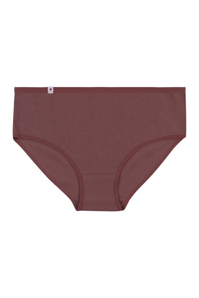 Kadın 5'li Pamuklu Kaşkorse Etiket Detaylı Yüksek Bel Külot Kahverengi - XL/2XL