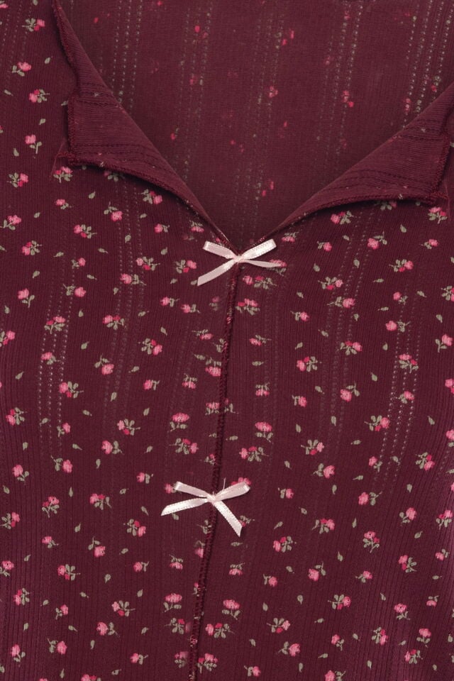 Kadın Kısa Kollu Fiyonklu Fitilli Pijama Takımı Bordo - Pembe - 2XL