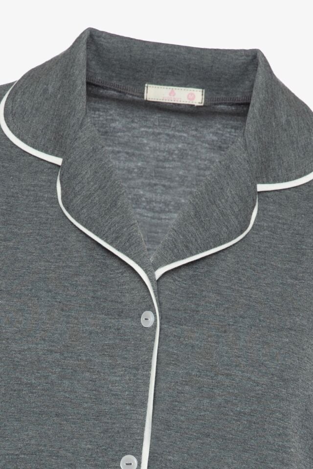 Kadın Kısa Kollu Gri Melanj Pudra Ara Biyeli Pijama Takımı KO7306TS-1 - XL - KO7306TS-1 - XL