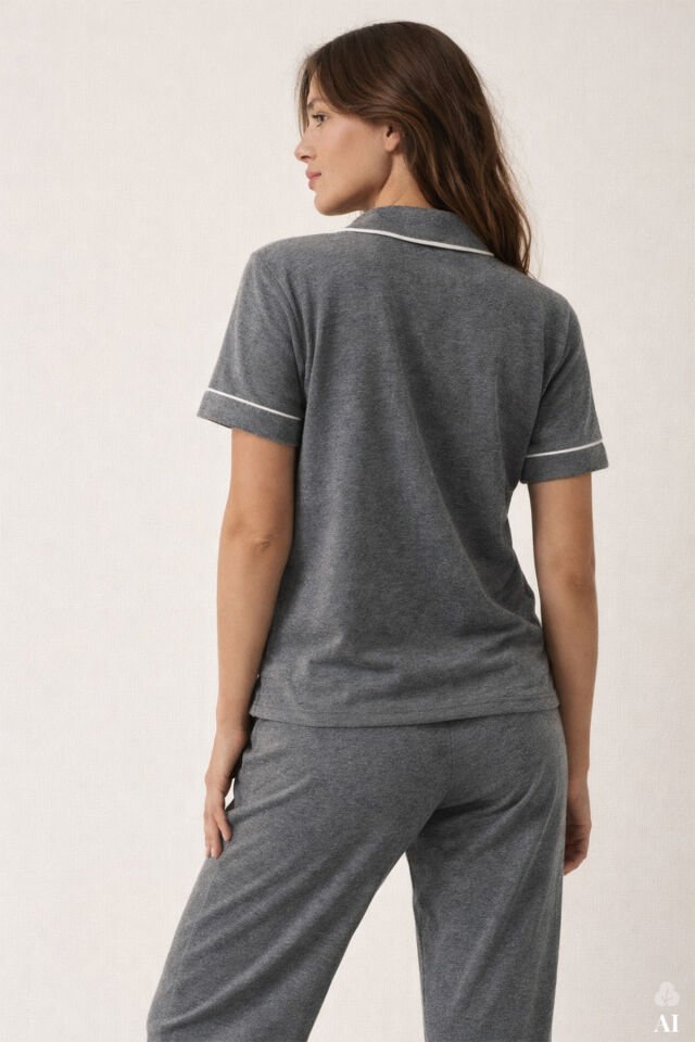 Kadın Kısa Kollu Gri Melanj Pudra Ara Biyeli Pijama Takımı KO7306TS-1 - XL - KO7306TS-1 - XL