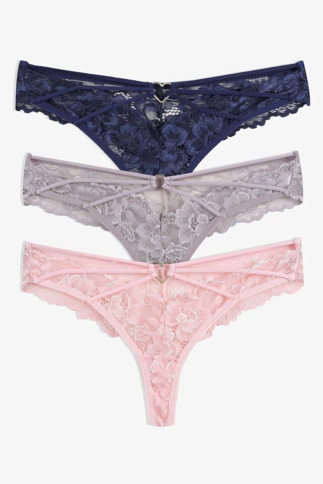 Kadın 3'lü Dantelli-İpli Fantezi Tanga