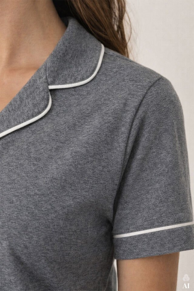 Kadın Kısa Kollu Gri Melanj Pudra Ara Biyeli Pijama Takımı KO7306TS-1 - L - KO7306TS-1 - L