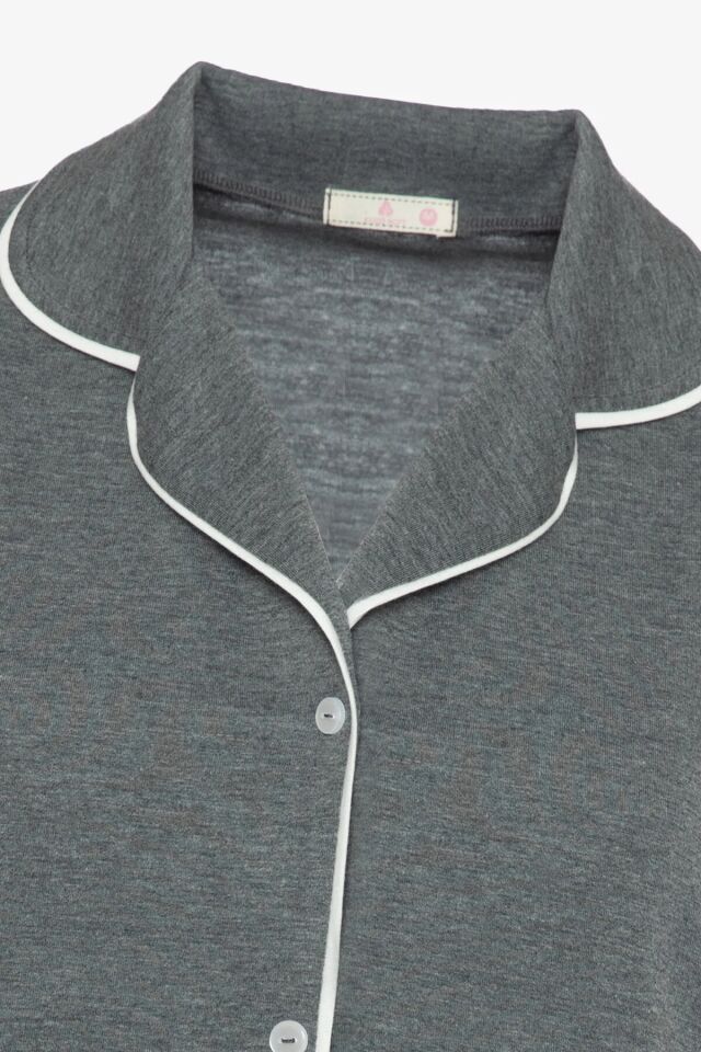 Kadın Kısa Kollu Gri Melanj Pudra Ara Biyeli Pijama Takımı KO7306TS-1 - L - KO7306TS-1 - L