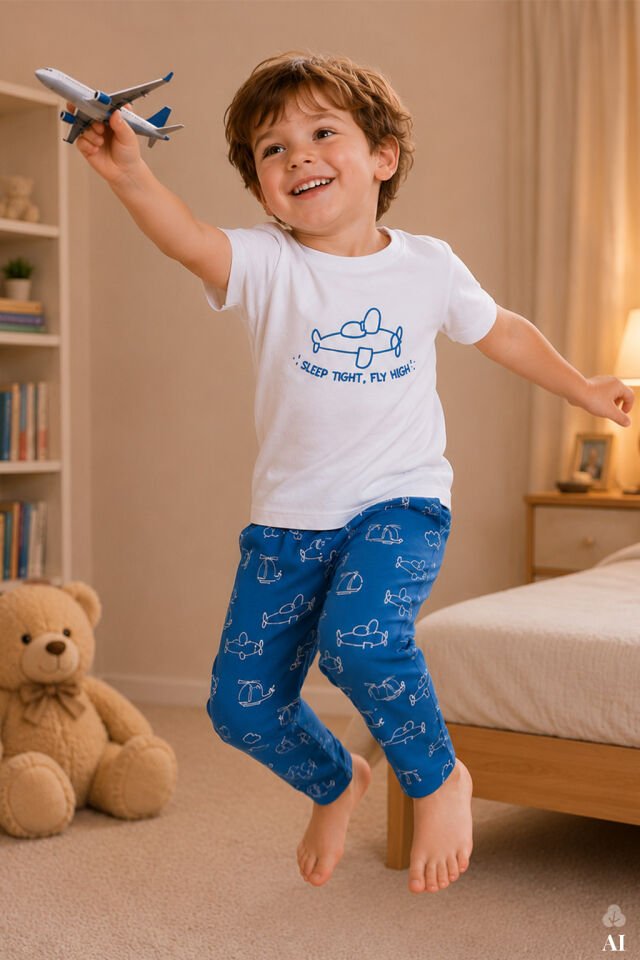 Erkek Çocuk Kısa Kollu Pamuklu Hayvan Desenli Pijama Takımı Mavi - 5-6 Yaş