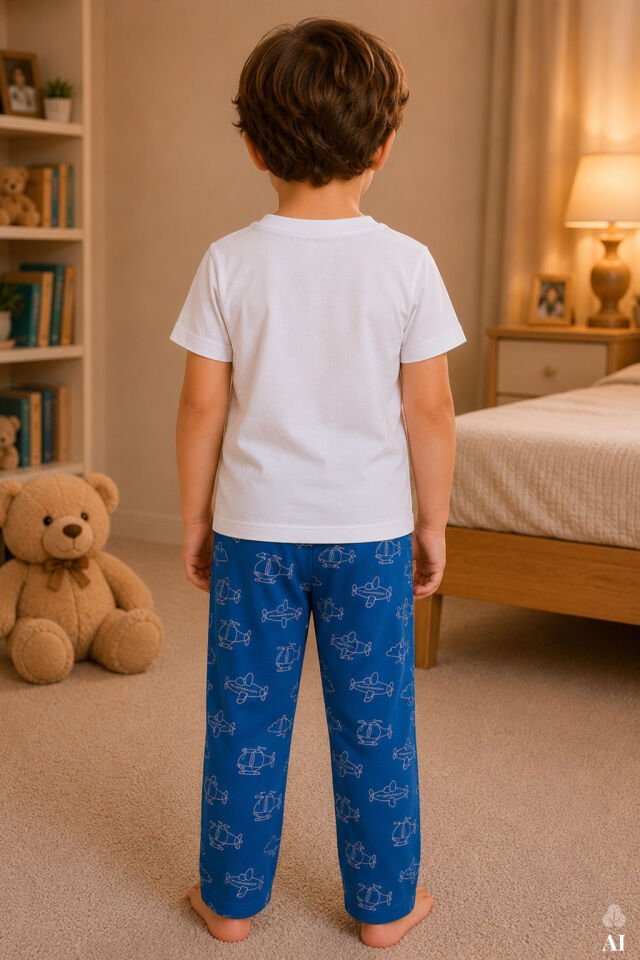 Erkek Çocuk Kısa Kollu Pamuklu Hayvan Desenli Pijama Takımı Mavi - 9-10 Yaş
