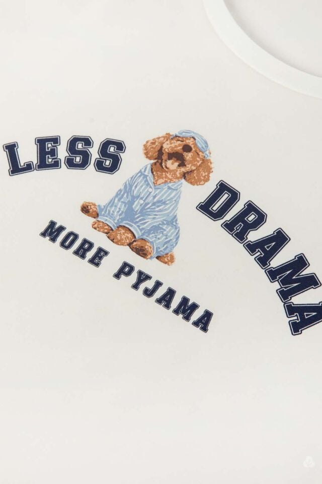 Kadın Pamuklu Uzun Kollu Köpek Baskılı Çizgili Desenli Pijama Takımı Mavi - Beyaz - XL