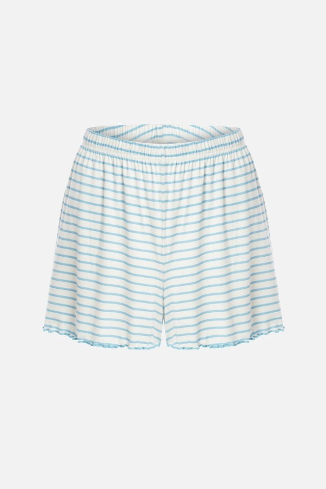 Kadın Baby Ovelok Detaylı Şortlu Pijama Takımı S - Mavi - Beyaz