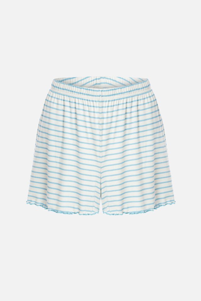 Kadın Baby Ovelok Detaylı Şortlu Pijama Takımı S - Mavi - Beyaz