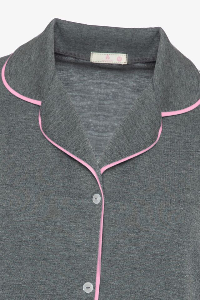 Kadın Kısa Kollu Gri Melanj Pudra Ara Biyeli Pijama Takımı KO7306TS-2 - M - KO7306TS-2 - M