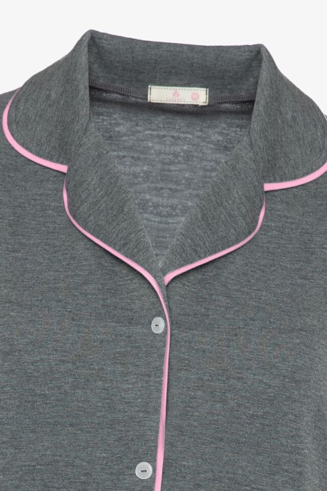 Kadın Kısa Kollu Gri Melanj Pudra Ara Biyeli Pijama Takımı KO7306TS-2 - M - KO7306TS-2 - M