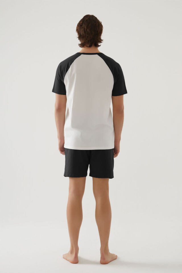 Erkek Pamuklu Cep Detaylı Reglan Kol Pijama Takımı Siyah - Beyaz - 2XL