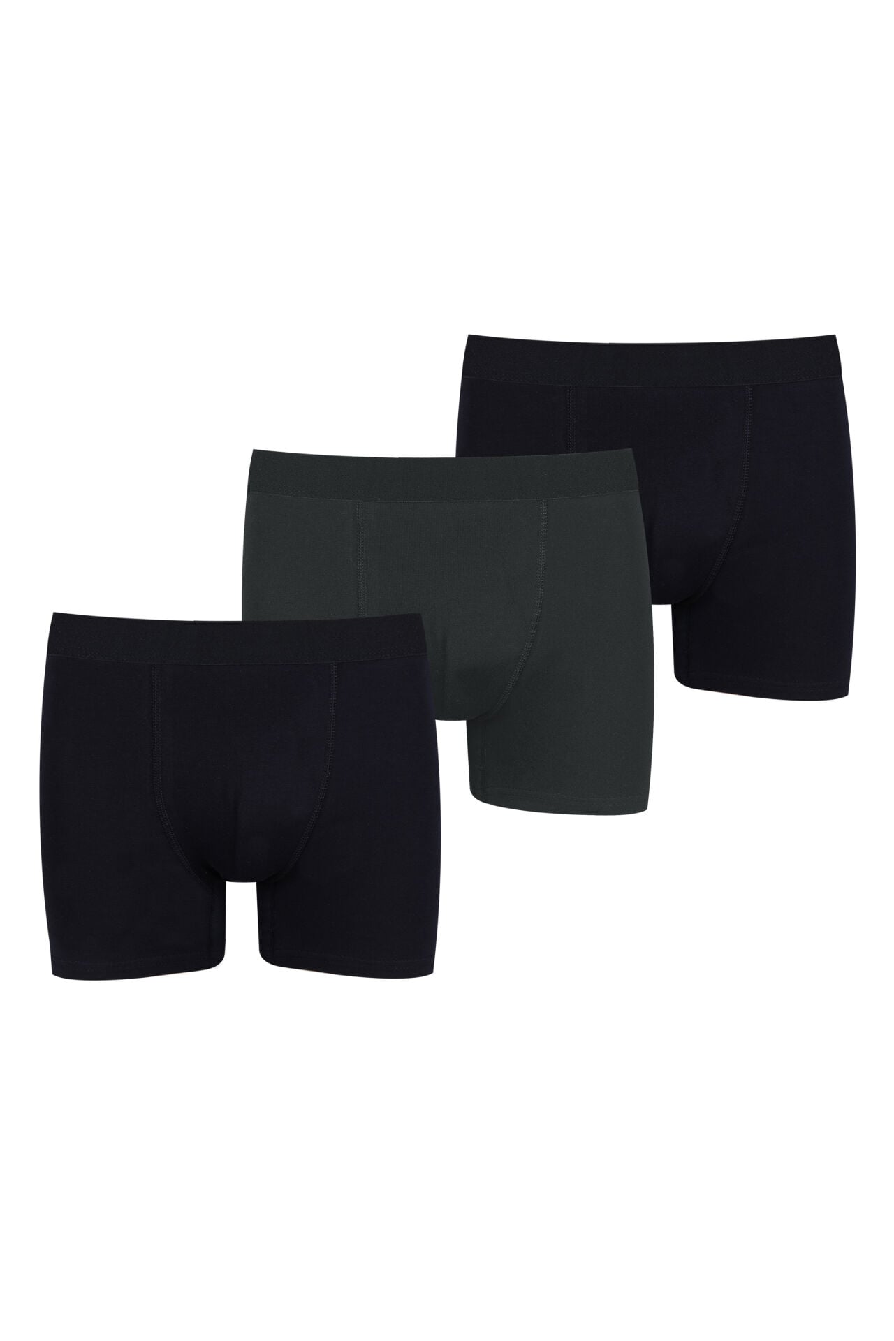Erkek 3'lü Pamuklu Likralı Boxer Siyah - Füme - S