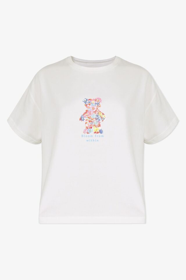 Kadın Pamuklu Mavi Çiçekli Ayıcıklı Baskılı Pijama Takımı KO70125 Mavi Çiçekli - L