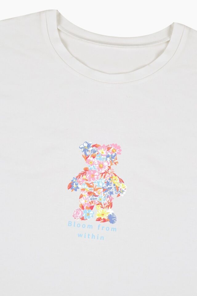 Kadın Pamuklu Mavi Çiçekli Ayıcıklı Baskılı Pijama Takımı KO70125 Mavi Çiçekli - L