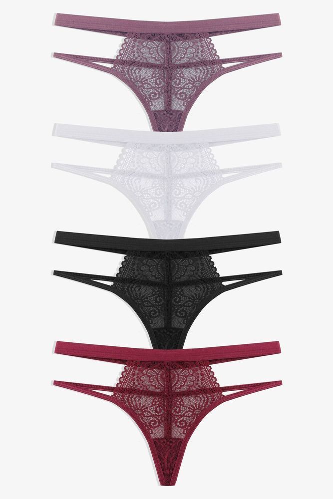 Kadın 4'lü Dantelli Arka İp Detaylı Fantezi Tanga