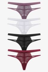 Kadın 4'lü Dantelli Arka İp Detaylı Fantezi Tanga