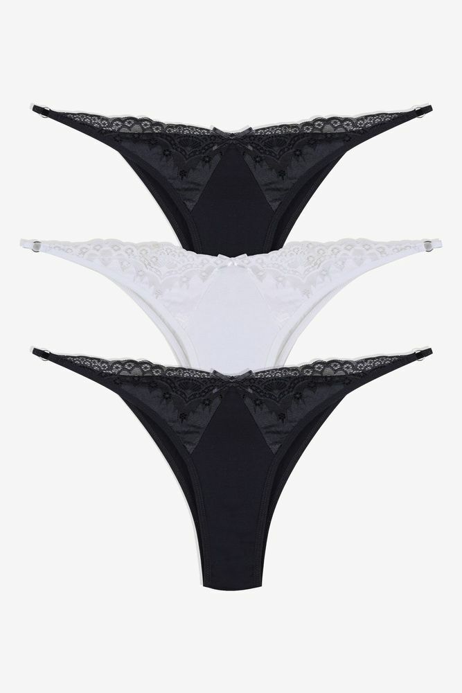 Kadın 3'lü Pamuklu Dantel Detaylı Tanga bordo-glkurus-petrol - M