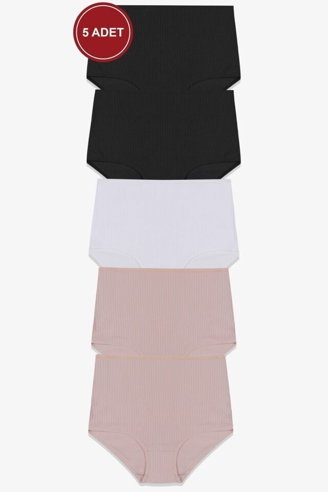 Kadın 5'li Fitilli Curve Büyük Beden Battal Ekstra Yüksek Bel Külot 5005BFTL-2 - 3XL - 5005BFTL-2 - 3XL