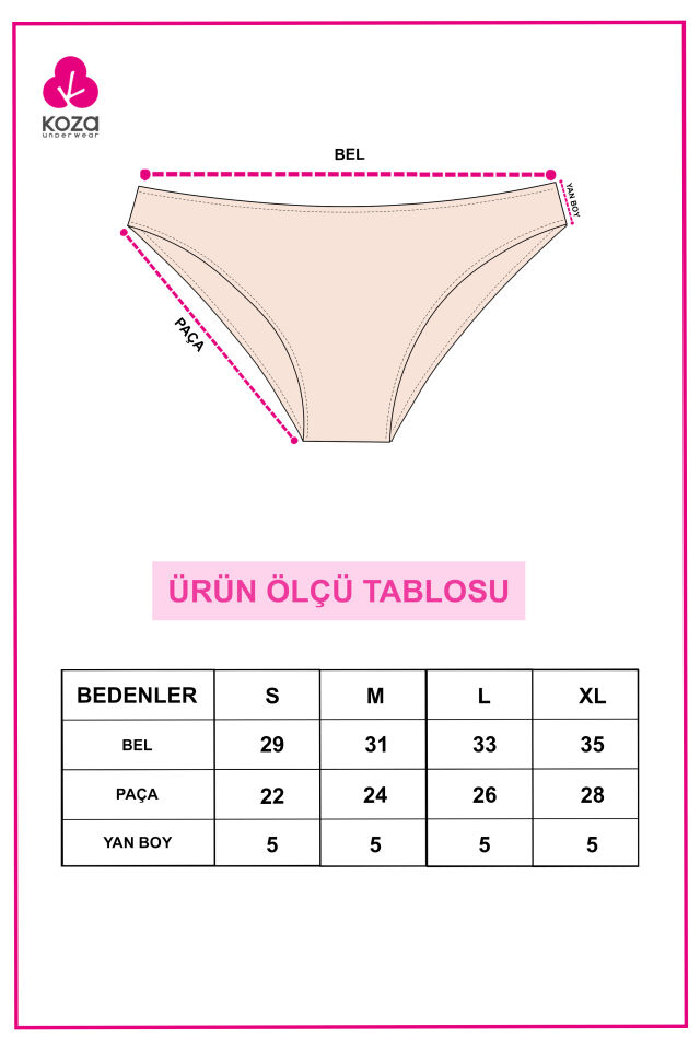 Kadın 7'li Likralı Külot Mor - Ekru - S