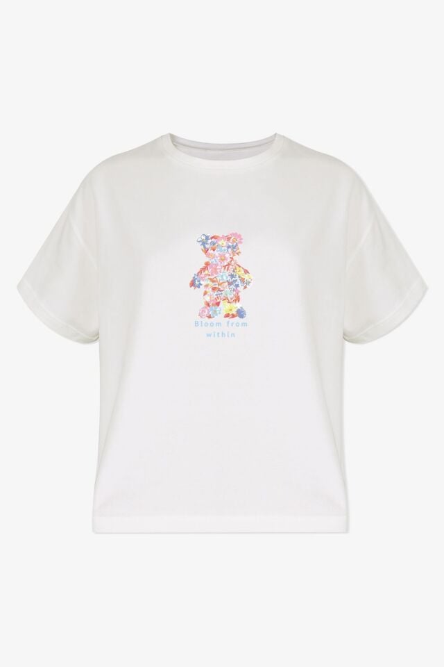 Kadın Pamuklu Mavi Çiçekli Ayıcıklı Baskılı Pijama Takımı KO70125 Mavi Çiçekli - M