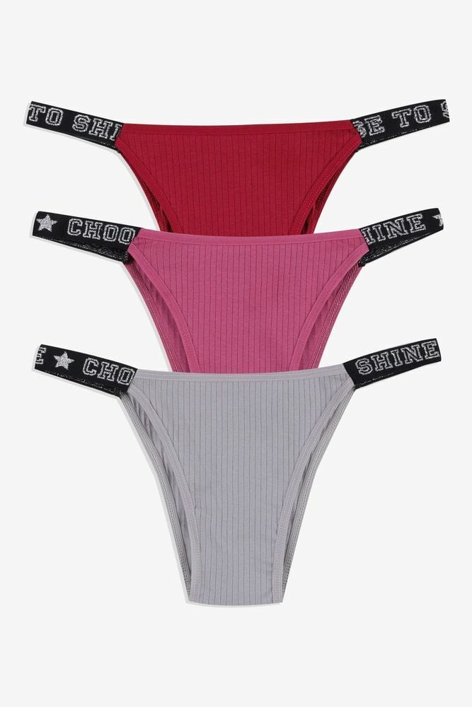 Kadın 3'lü Yazılı Lastikli Fitilli Brazilian Külot