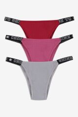 Kadın 3'lü Yazılı Lastikli Fitilli Brazilian Külot