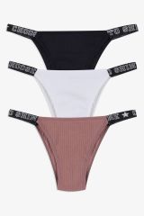 Kadın 3'lü Yazılı Lastikli Fitilli Brazilian Külot